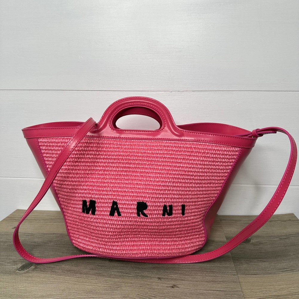Marni Tropicalia LARGE tote bag in Pink Leather Raffia purse crossbody woven New
